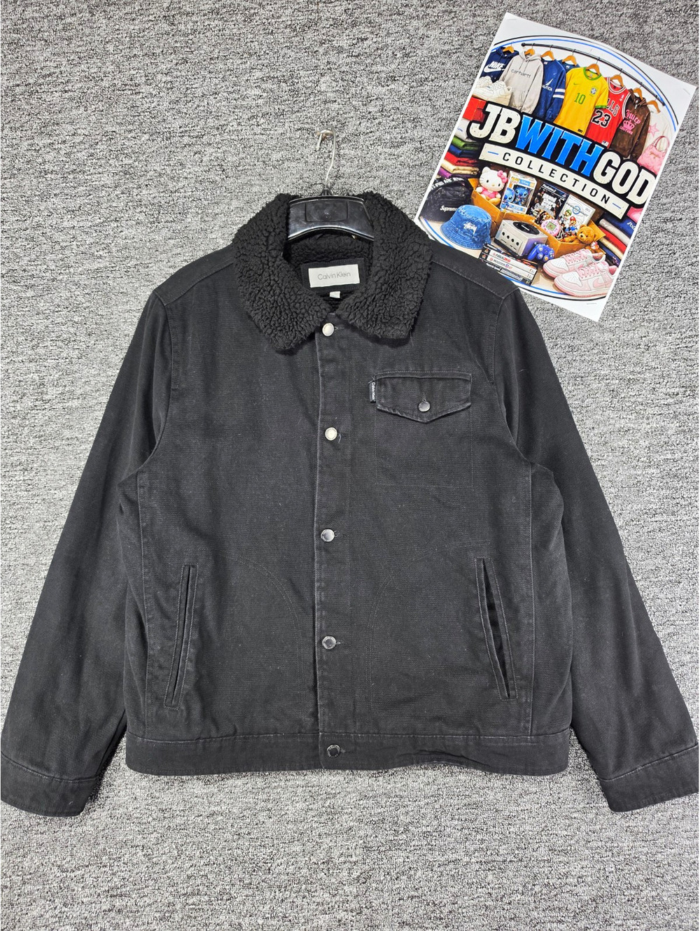 Calvin Klein Men's Black Corduroy Sherpa Lined Trucker Jacket Pockets L